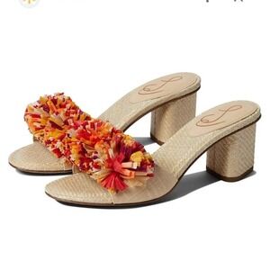 Sam Edelman Olga Slip On Pom Pom Sunset Tone Straw Woven Heels 10